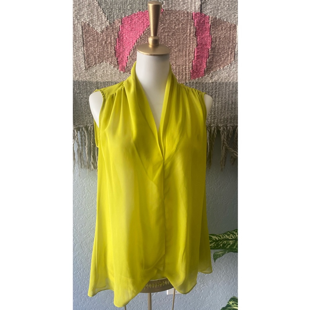 Bisou Bisou lime green sheer open back summer top blouse